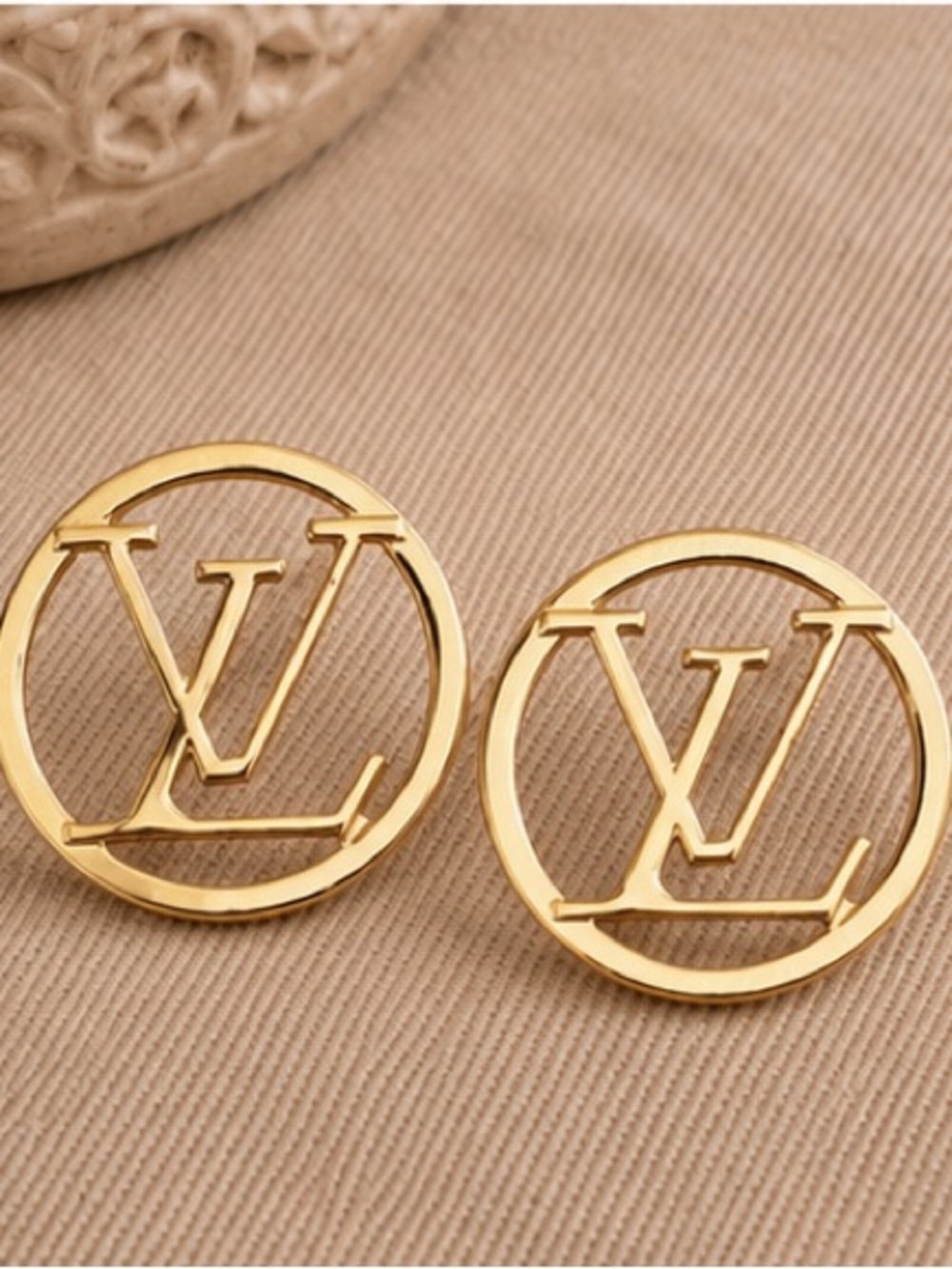 Designer Inspired Gold Open Circle Monogram Statement Stud Earrings - Picture 4 of 4